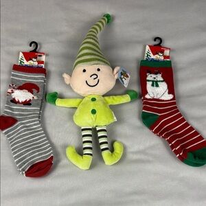 Festive Elf Plush with Holiday Socks Set